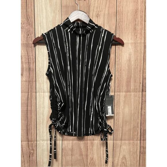 Worthington Tops - Worthington XS shirt Ruched Side Blouse Top Women's Black White Striped NWT